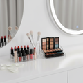 Organizador de maquillaje acrílico transparente con múltiples compartimentos