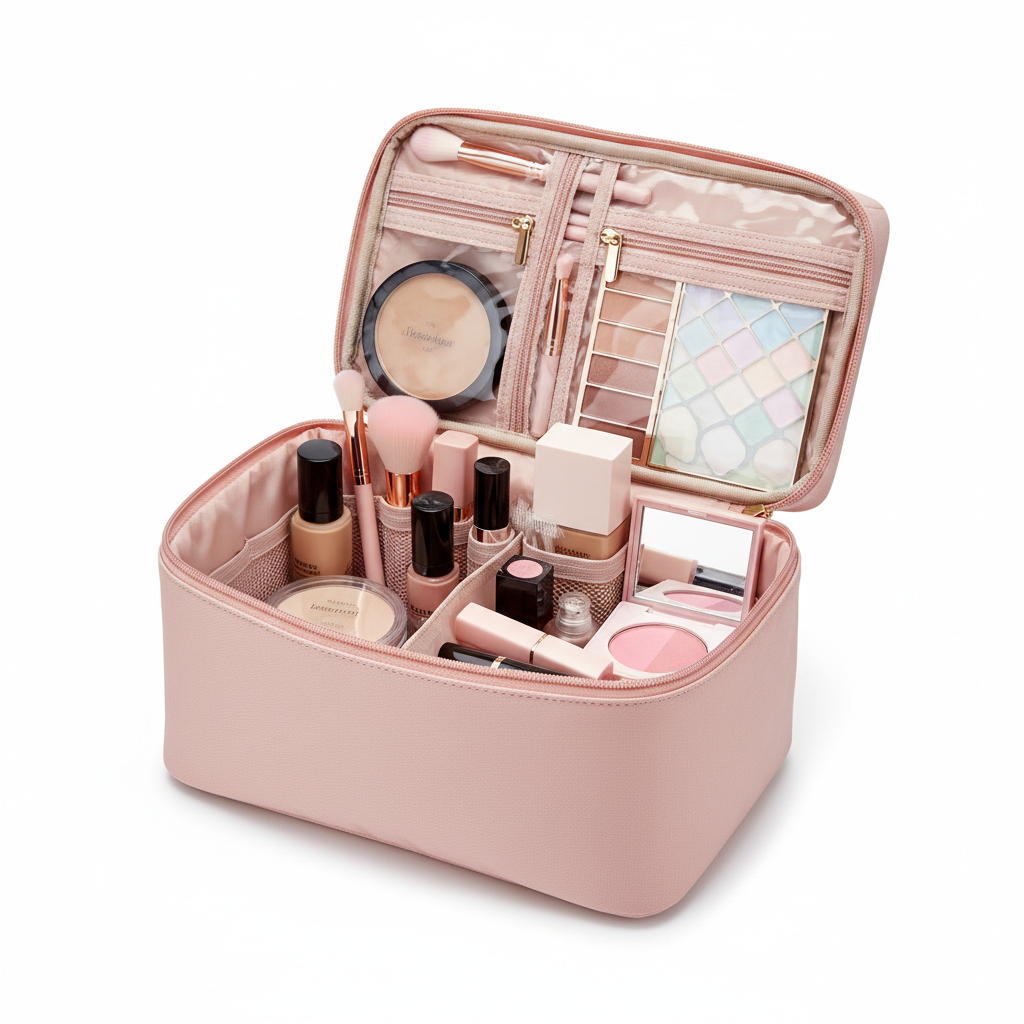 Estuche organizador de cosméticos para viaje en rosa empolvado